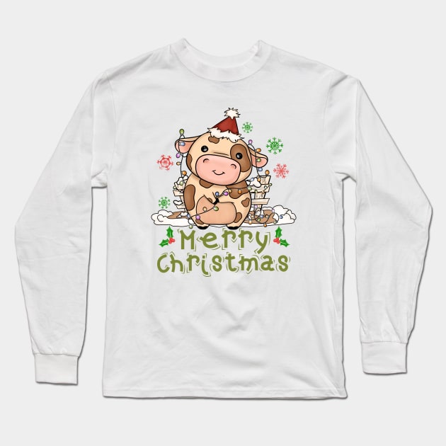 Cow Christmas Cute Cow Merry Christmas Long Sleeve T-Shirt by alcoshirts